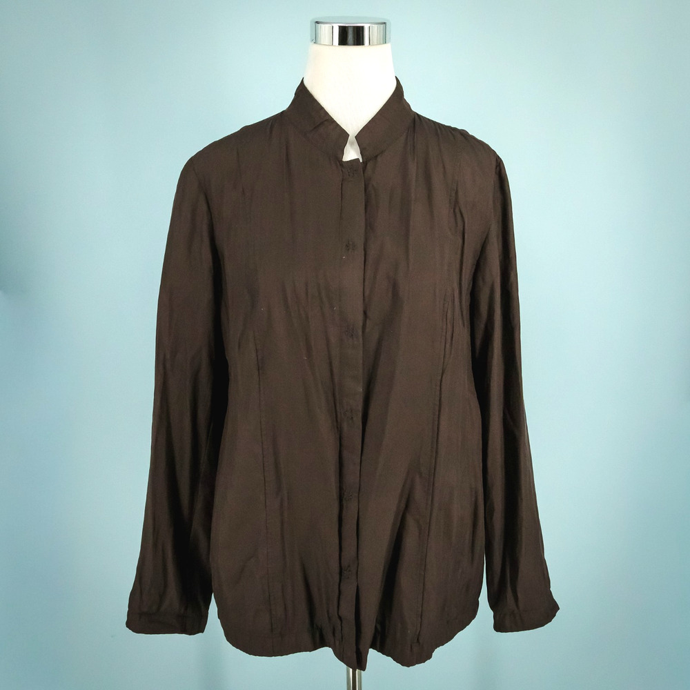 Eileen Fisher Size Medium M Brown Silk Cotton Snap Front Lightweight Jacket